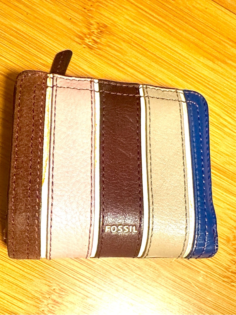 Fossil Striped Leather Bifold Wallet - Pink, Burgundy, Gray, Blue, Brown